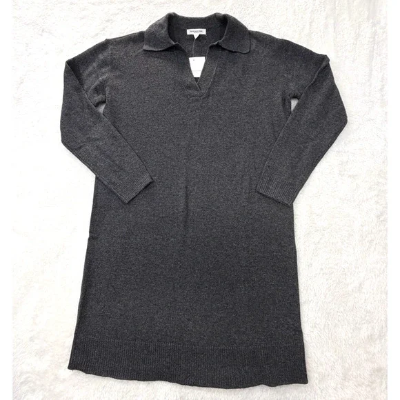 Beach Lunch Lounge Gray Collared V-neck Sweater Dress Size S 4-6 NWT BLL - Picture 2 of 12